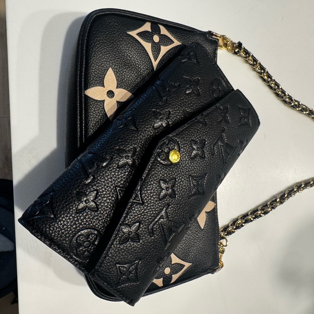 Louis Vuitton Black and Tan Monogram Clutch